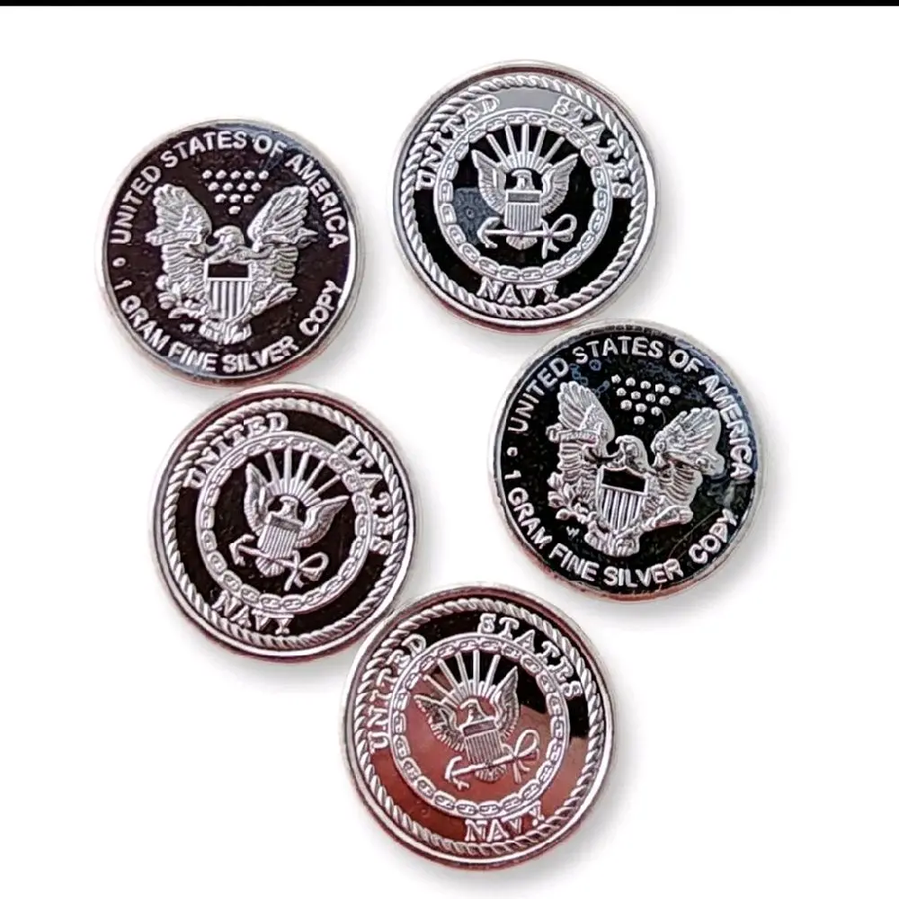 Lot of 5 One Gram .999 Silver Navy Design Rounds