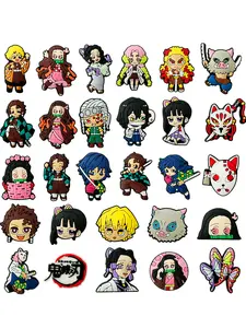 28pcs Demon Slayer Series Cartoon Shoe Accessories, Kids Shoes Decorations, Wristbands, Sandals, Christmas Gift for Children, Shoe Ornaments