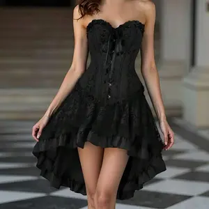 Steampunk Corset Dresses for Women Renaissance Corset Dress Ruffle Strapless Corset and Skirt Set Suit 819/7056