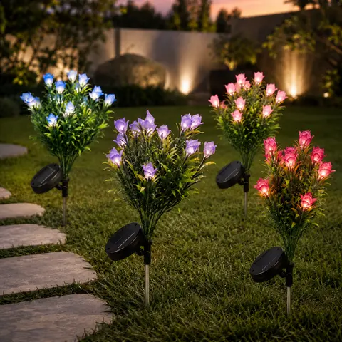 LED Solar Gardenia Stake Lights - Waterproof Outdoor Multi-Color LED Solar Pathway Lights for Yard, Lawn, Patio Landscape Decor (Sports & Outdoor Leisure Equipment)