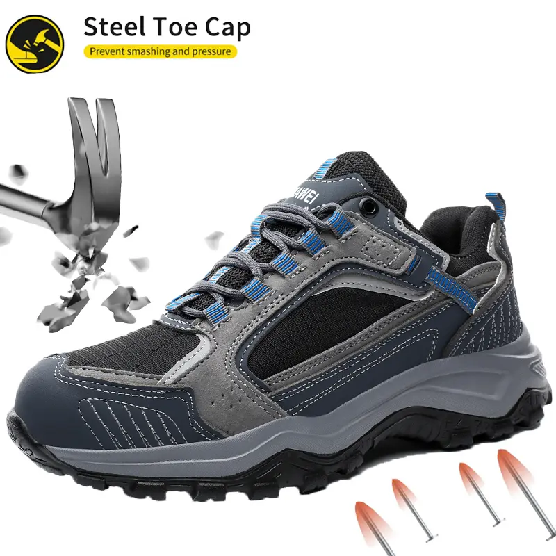 Men's Casual Steel Toe Safety Sneakers, Anti-Smash Anti-Puncture Work Shoes, Wear-Resistant Industrial Protective Footwear, Lightweight Breathable Shoes for Workshop & Construction