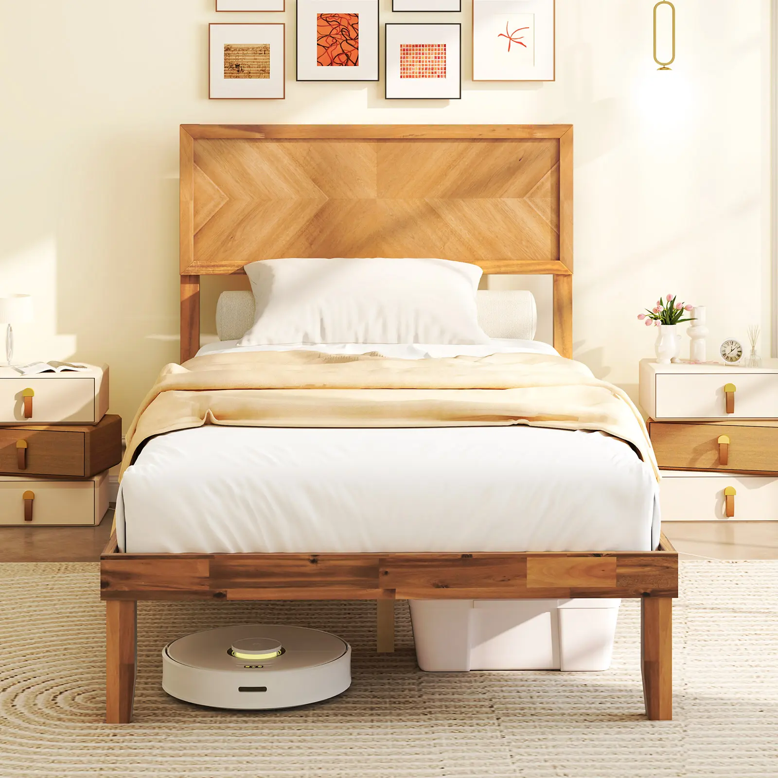 COSTWAY - Twin/Full/Queen Size Bed Frame with Headboard and Storage Space-Twin Size