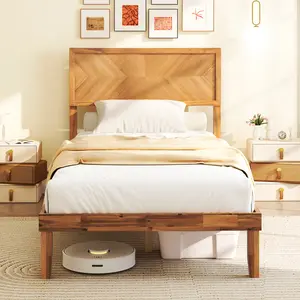 COSTWAY - Twin/Full/Queen Size Bed Frame with Headboard and Storage Space-Twin Size