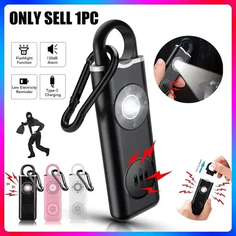 Self-Defense Personal Safety Emergency Alarm for Women & Elders, 130 dB Siren Sound, Rechargeable Portable Keychain Design with LED Flashlight