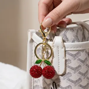 Full Diamond Inlaid Cute Cherry Keychain, Sparkly Rhinestone Bag Charm, Bling Shiny Crystal Purse Accessories, Fashion All-Match Pendant for Women Girls, Exquisite Birthday Party Gift-MM1