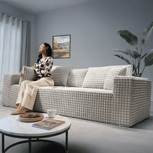 101" Couch for Living Room Furniture Diamond Boneless Sofa with 31-Inch Extra Deep Seat, No Assembly, Beige HOMSHADE