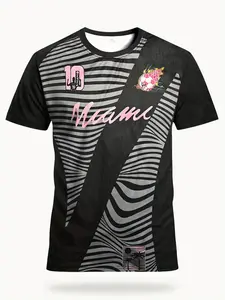 Miami International Men's Sports Short Sleeve Football Jersey & Comfortable Round Neck T-Shirt, Slim Fit, All over Print, Casual Wear