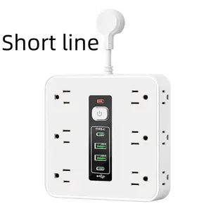 Power Outlet Extender White Short Cord with 12 Sockets 2 USB Ports 2 Type-C Ports for Smartphones Tablets Home Appliances Ideal for Home Office Backpack Camping