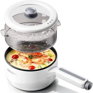 Electric Cooker with Steamer, 2L Nonstick Sauté Pan, 5-in-1 Multifunctional Electric Hot Pot for Steak, Fried Rice, Oatmeal, Soup, Dual Power Controls, Portable for Dorms, Offices, and Small Kitchens