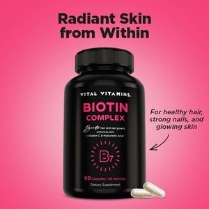 Biotin Complex 5000mcg | Hair, Skin & Nail Vitamins with Collagen, Hyaluronic Acid, MSM & Vitamin C | Beauty Supplement for Women & Men | 60 Capsules Dietary Fitness