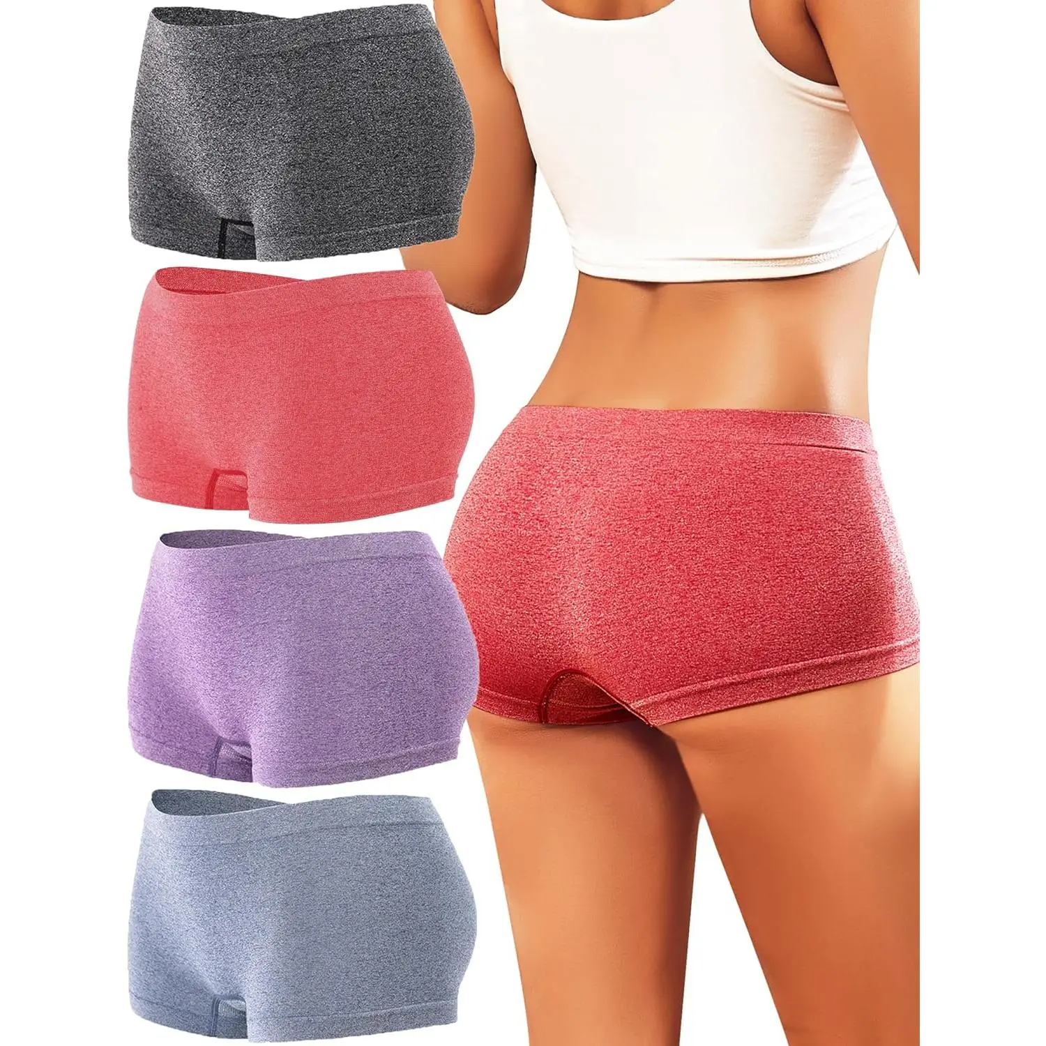 Women's Seamless Boyshorts Underwear - Soft, Stretch, Full Coverage Panties - Breathable Seamless Knicker with Polyamide & Elastane for Sleeping (4 Pack), B-Multicolor(4 Pack), Seamless Cut
