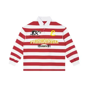 Presidential Color Block Stripe Polo Shirt - Unisex Medium Length Casual Long Sleeve Cotton Blend Top for Autumn