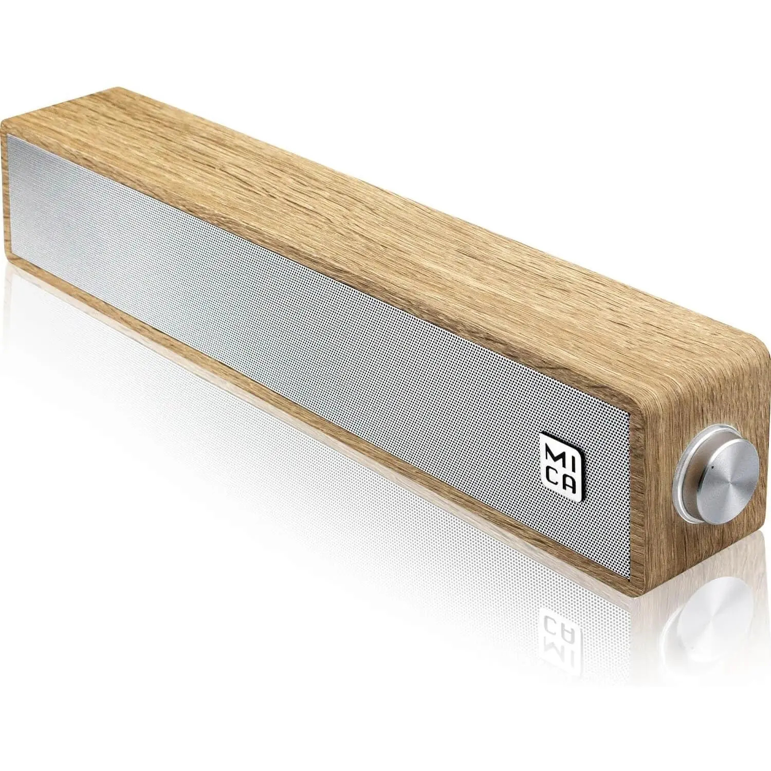 Retro Style Wired MICA Compact Digital Soundbar - 40*6cm Lightweight Audio Speaker with USB-Aux Input, 3.5mm Plug, Stereo Sound, Easy and Fast Connection for Computer, Tablet (Yellow, Dormitories)