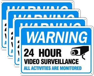 Video Surveillance Sign, 4-Pack 12" x 8" Security Camera Sign, Reflective and Waterproof Material 24 Hour Surveillance Sign For Home/Business