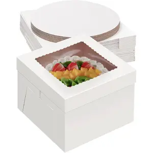 20Pack 12 Inch Cake Boxes With Cake Boards (10 boxes & 10 boards), 12X12X8 Inch White Bakery Boxes With Windown For Cajas Pasteles, Cookie, Pastries,Pie, Wedding, Birthday, Halloween
