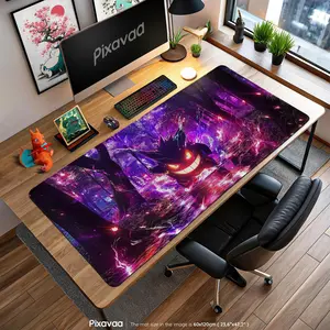Neon GGeenggar in Haunted Forest Mouse Pad – Ghost Desk Mat, Spooky Gaming Mat, Kanto Decor, Anime Fan Gift