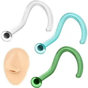 3 count Glass Nose  Retainer Clear Nose Studs, 18G Curved Cartilage Conch Helix Clear Nose Rings Septum   for Men Women