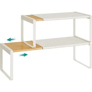 Racks, Expandable Cupboard Shelf Orgnizers, Kitchen Counter Shelves,  and Metal, Space-Saving Shelving, Stackable, Light  and Cream White UKCS051N01