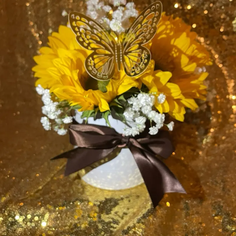 Mini Sunflower Bouquet with Butterfly Accents, Yellow Flowers, and Decorative Bow