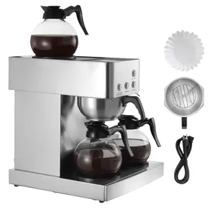 Commercial 12-Cup Drip Coffee Maker, Stainless Steel Brewer with 4 Glass Carafes & 4 Decanter Warmer Plates, for Restaurant & Office Use