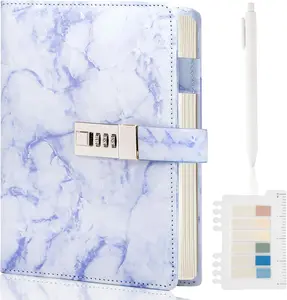 Marble Diary with Lock, 192 Pages College Ruled Secret Journal with Lock, Waterproof A5 Locked Journal for Women, Cute Diary Stuff for Teen Girls (Purple) Kutoda