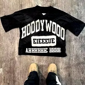 T-shirt graphic Tee Oversized Applique Patch Embroidery french terry Boxy vintage distress Cropped Tshirt Men