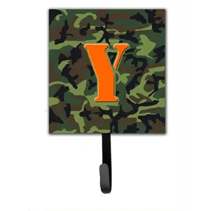 212 MAIN Camo Green Letter Y Initial Monogram Leash Holder - 4.25x6in Metal Wall Hook Hanger, Home Decor Organiser for Room Use