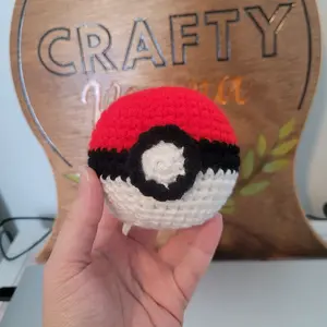 Crochet Pokeball Handmade Plushie - Red and White Design