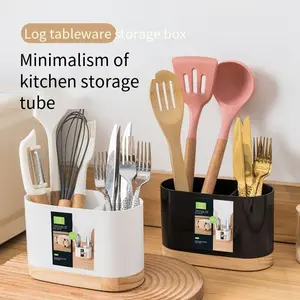 Household kitchen drain chopsticks tube simple tableware spoon rack pine chopsticks cage storage box with compartment design drain function creative modeling kitchen essential.