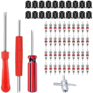 Valve Stem Removal Tool-40Pcs Valve Cores, 4-Way Valve Tool, Valve Core Remover Tool, Tire Repair Schrader Valve Tool