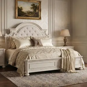 Roundhill Furniture Nelson French Traditional Tufted Upholstery Bed, Antique White