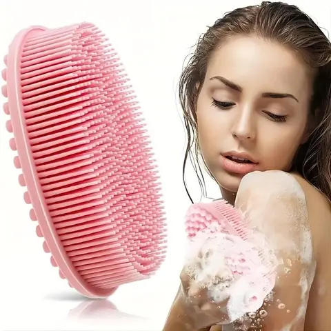 Silicone Bath Brush, 1 Count Portable Body Scrubber, Exfoliating Shower Scrubber, Exfoliating Bath Brush for Head, Skin Care and Massage, Bathing Accessories, Exfoliating Bath Tool