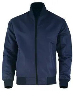 Deckra Men's Varsity Letterman Bomber Jacket - Slim Fit, Polyester Plain Fabric, Longsleeves Zipper Top Coat with Utility Pockets, Stylish Casual Navy Blue Mid-Season Outerwear