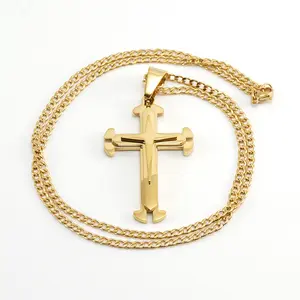 Fashion Stainless Steel Retro Religious Pendant Jewelry Cross Necklace for Men Western Accessories Big Real Chains Jewellery