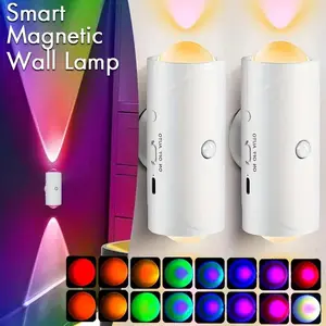 Smart LED Night Light with Motion Sensor, RGB Gradient Dimmable Wall Lamp, USB Rechargeable Indoor Ambient Lighting, Magnetic Step Lamp for Entryway, Bedside, Desk, Operated for Hallway Stairs Bedroom, lampu, room decor, Convenient Charging