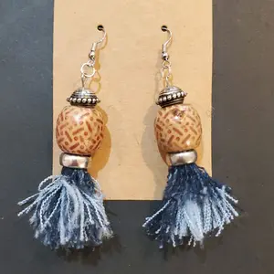 Jeans Hoop Earrings with Unique Design Featuring Blue Tassel and Bead Ornamentation Fashion Accessories for Stylish Wear