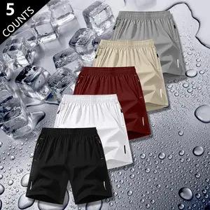 Men’s Summer Fashion Sports Shorts 5-Pack – Elastic Waist, Zipper Pockets, Outdoor Fitness & Running Essential Casual Knee-Length Shorts, Multicolor Set for Everyday Home Wear