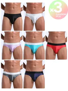 2/3/4 Pcs Random Color Men's Solid Briefs, Narrow Waistband Low Rise Elastic, Hollow Back Double Straps Hip Lift, U-Pouch, Breathable & Soft Fashion Underwear