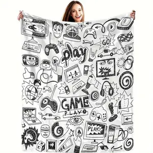 Game Themed Gaming Console Controller Blanket Ultra Soft Flannel Cozy Warm All Season Black White Playful Design Bedroom Couch Sofa Throw Decor Decorative Throw Perfect Birthday Gift Christmas Gift for Gamers Adults Teens Men Women Gaming Accessories