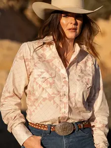 Women's Cowboygirl Blossom Pink Quilt Print Granddaddy Snap Shirt