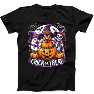 Chick or Treat Halloween Chicken Skeleton Funny Gift Tee Black T Shirt