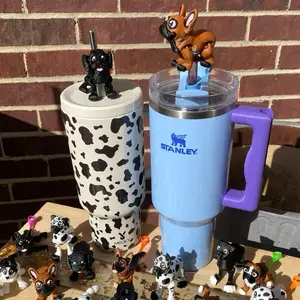 Dog Breeds Articulated Straw Toppers and Charms for Stanley Tumbers & 9.5mm Straws with Durable PLA Design - Stylish, Beverage