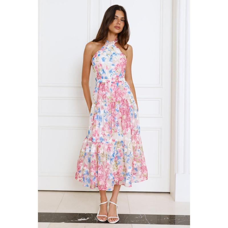Blossom Mystique Halter Midi Dress Pink
