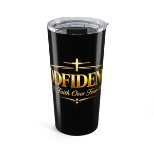 GODFIDENCE Faith Over Fear Tumbler | Christian Travel Mug | 20oz Black Stainless Steel Cup | Christian Gift for Men & Women