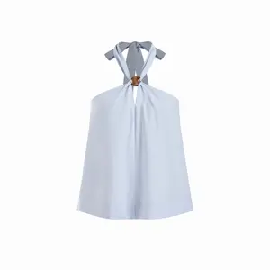 Cider Linen-blend Beaded Halter Neckline Knotted Oversized Top
