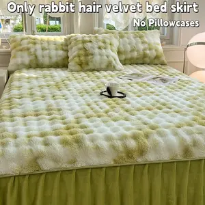 Plush Bedskirt Set，Rabbit Fur-Like Top with Milk Fleece Bottom，Super Soft Mattress Encasement, Hypoallergenic & Water-Resistant
