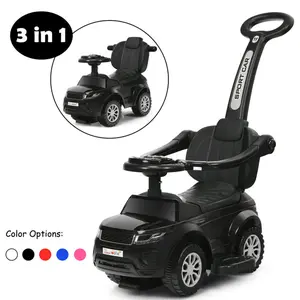 3-in-1 Kids Ride On Push Car for 12-36 Months (Including 15 Month Old Baby Car) - Removable Handle, Anti-Roll Board, Horn, Music, Black