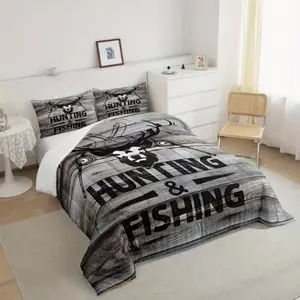 Three-Piece Bedding Set (quilt + 2 Coreless Pillowcases), Rustic Fishing Hunting Quilt Cover, Farmhouse Cabin Wildlife Decor, All-Season Soft Warm