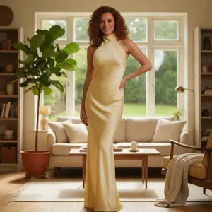 Women Scarf Maxi Dress Silk Halter Tie Up Backless Bodycon Dress Cowl Back Draped Party Wedding Dresses