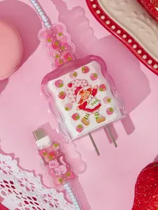 Strawberry Shortcake X SHEIN Strawberry, Flower, Cat Pattern Printed Gradient Charging Head Protective Cover, Compatible With Apple Charging Head